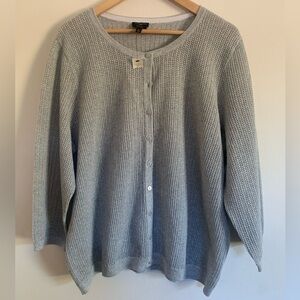 Talbots Women Silver Cable Knit Button Front Long Sleeve Cardigan Sweater 2X